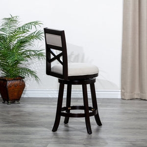 English Elm 24" Counter Height X-Back Swivel Stool with Padded Seat, Solid Hardwood Frame, Durable Swivel Mechanism Espresso B04660712