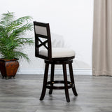 English Elm 24" Counter Height X-Back Swivel Stool, Espresso Finish, Beige Fabric Seat