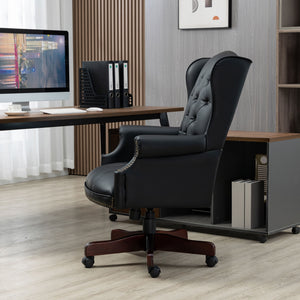 English Elm Executive Office Chair with Height Adjust, Ergonomic High Back, Thick Padded Seat, Smooth Casters Black PU W133360437