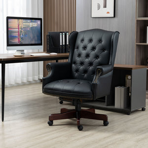English Elm Executive Office Chair with Height Adjust, Ergonomic High Back, Thick Padded Seat, Smooth Casters Black PU W133360437