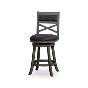 English Elm 24" Counter Height X-Back Swivel Stool - Weathered Gray, Charcoal Fabric & Stylish Comfort For Bars B04660722