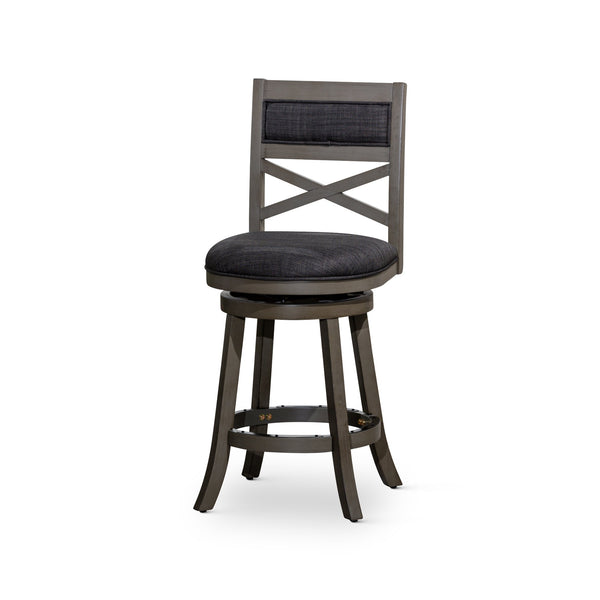 English Elm 30" X-Back Swivel Stool Bar Height - Weathered Gray Hardwood Frame, Charcoal Padded Seat & Footrest Protection B04660723