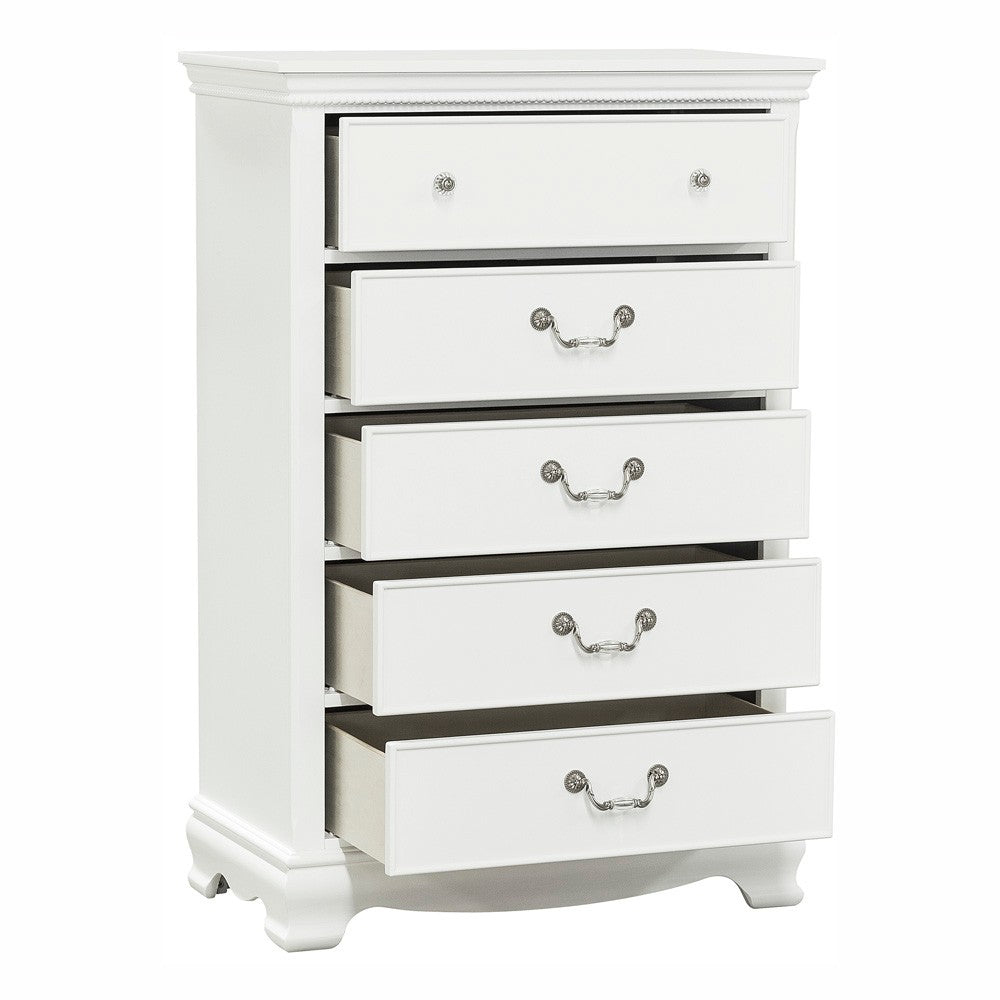 English Elm Classic Lucida 5-Drawer Chest in White Finish with Dovetail Drawers, Traditional Hardware, 32x17x48.25" B01161309
