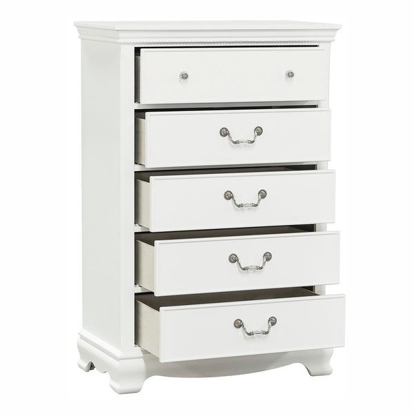 English Elm Classic Lucida 5-Drawer Chest in White Finish with Dovetail Drawers, Traditional Hardware, 32x17x48.25" B01161309