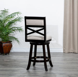 English Elm 24" Counter Height X-Back Swivel Stool with Padded Seat, Solid Hardwood Frame, Durable Swivel Mechanism Espresso B04660712
