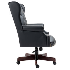 English Elm Executive Office Chair with Height Adjust, Ergonomic High Back, Thick Padded Seat, Smooth Casters Black PU W133360437