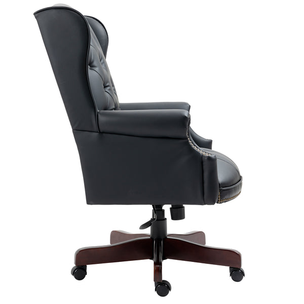 English Elm Executive Office Chair with Height Adjust, Ergonomic High Back, Thick Padded Seat, Smooth Casters Black PU W133360437
