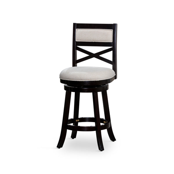 English Elm 24" Counter Height X-Back Swivel Stool with Padded Seat, Solid Hardwood Frame, Durable Swivel Mechanism Espresso B04660712