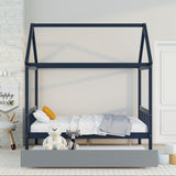 Hearth and Haven Full Size House-Shaped Bed with Extra Support Legs, Navy Blue and Grey W697S00022