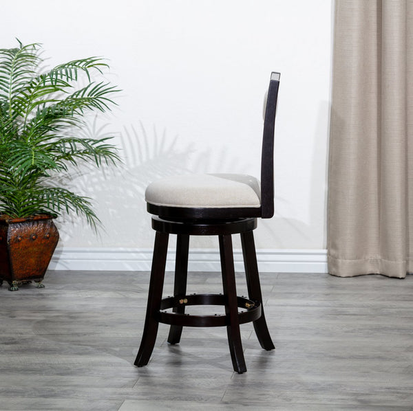 English Elm 24" Counter Height X-Back Swivel Stool with Padded Seat, Solid Hardwood Frame, Durable Swivel Mechanism Espresso B04660712