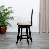 English Elm 24" Counter Height X-Back Swivel Stool, Espresso Finish, Beige Fabric Seat