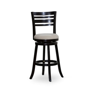 English Elm 30" 4-Slat Back Swivel Stool, Espresso Finish with Beige Padded Fabric Seat, Hardwood Frame Elegance B04660689