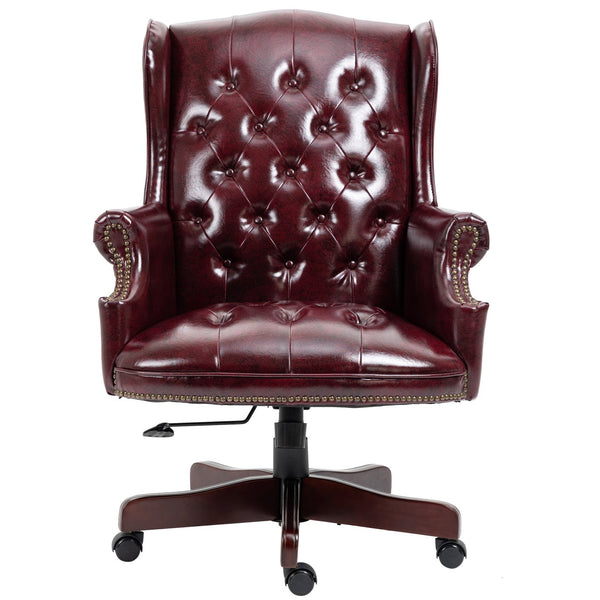 English Elm Executive Office Chair with Height Adjust, Ergonomic High Back, Thick Padded Seat, Smooth Casters Burgundy W133360438
