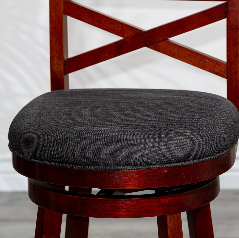 English Elm 24" Counter Height X-Back Swivel Stool with Padded Seat, Solid Hardwood Frame, Durable Swivel Mechanism Cherry B04660710