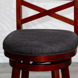 English Elm 30" Bar Height X-Back Swivel Stool, Stool, Cherry Finish, Charcoal Fabric Seat