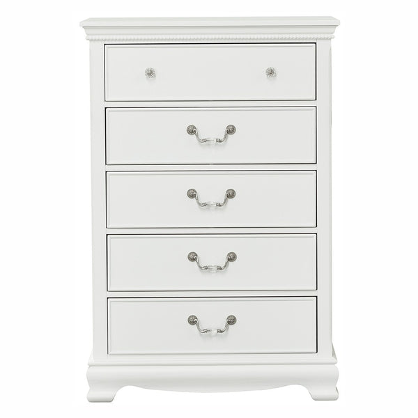 English Elm Classic Lucida 5-Drawer Chest in White Finish with Dovetail Drawers, Traditional Hardware, 32x17x48.25" B01161309