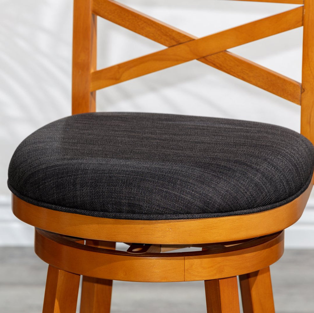 English Elm 30" Bar Height Swivel Stool – Classic X-Back Design With Charcoal Fabric Seat For Kitchen & Bar Decor B04660719