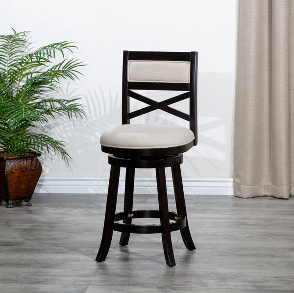 English Elm 24" Counter Height X-Back Swivel Stool with Padded Seat, Solid Hardwood Frame, Durable Swivel Mechanism Espresso B04660712