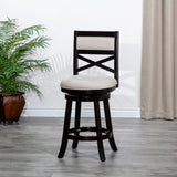 English Elm 24" Counter Height X-Back Swivel Stool, Espresso Finish, Beige Fabric Seat