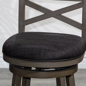 English Elm 24" Counter Height X-Back Swivel Stool - Weathered Gray, Charcoal Fabric & Stylish Comfort For Bars B04660722
