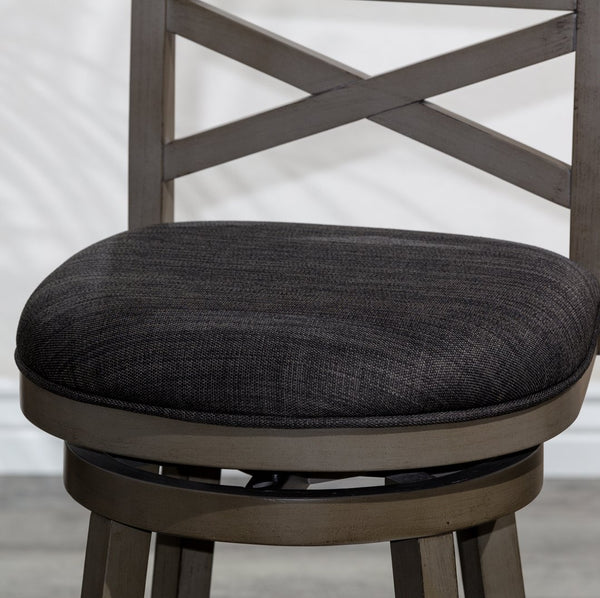 English Elm 24" Counter Height X-Back Swivel Stool - Weathered Gray, Charcoal Fabric & Stylish Comfort For Bars B04660722