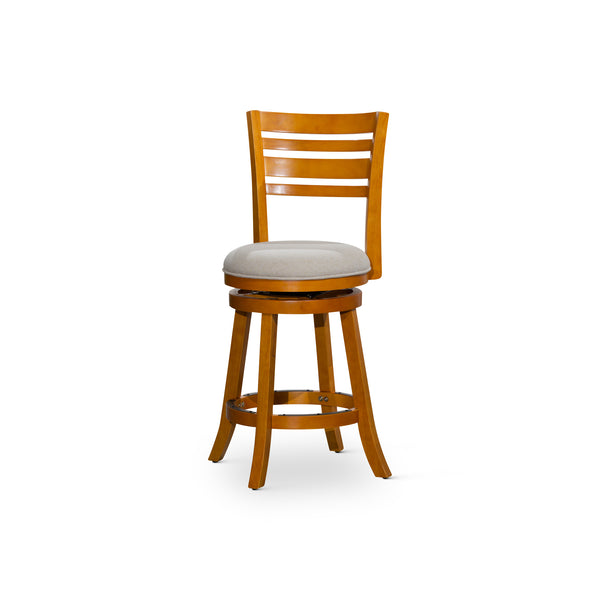 English Elm 24" Counter Height Slat Back Swivel Stool – Stylish Natural Finish With Cozy Beige Upholstered Seat B04660692