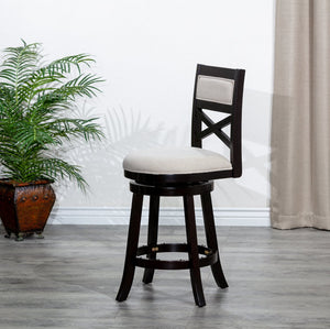English Elm 24" Counter Height X-Back Swivel Stool with Padded Seat, Solid Hardwood Frame, Durable Swivel Mechanism Espresso B04660712