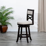 English Elm 24" Counter Height X-Back Swivel Stool, Espresso Finish, Beige Fabric Seat