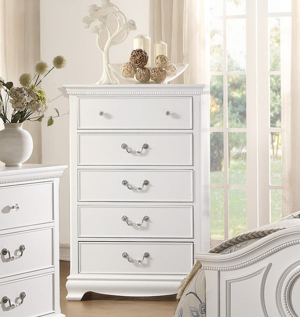 English Elm Classic Lucida 5-Drawer Chest in White Finish with Dovetail Drawers, Traditional Hardware, 32x17x48.25" B01161309