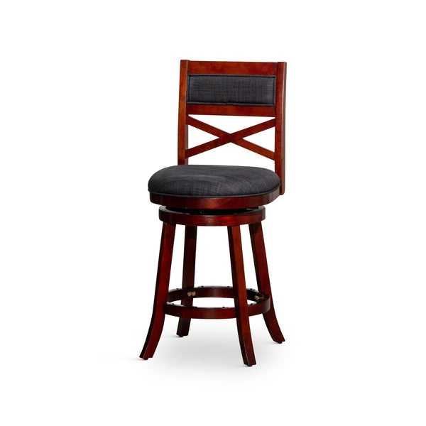 English Elm 24" Counter Height X-Back Swivel Stool with Padded Seat, Solid Hardwood Frame, Durable Swivel Mechanism Cherry B04660710