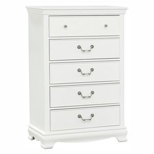 English Elm Classic Lucida 5-Drawer Chest in White Finish with Dovetail Drawers, Traditional Hardware, 32x17x48.25" B01161309