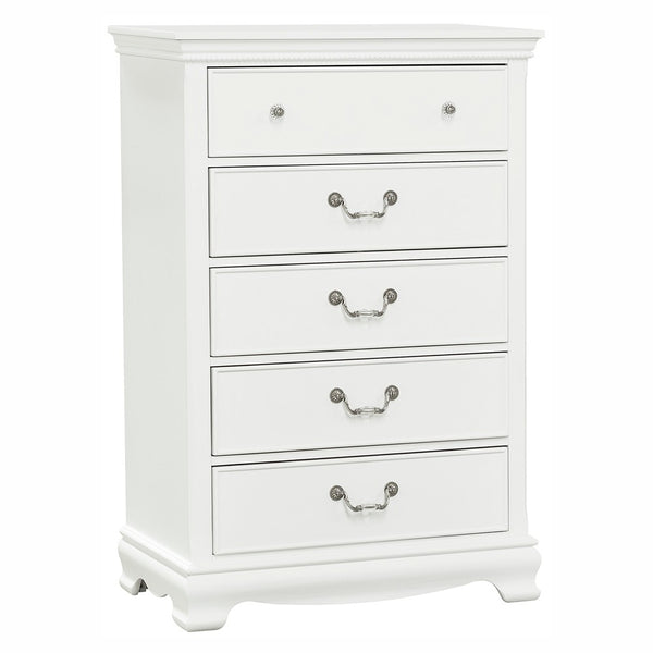 English Elm Classic Lucida 5-Drawer Chest in White Finish with Dovetail Drawers, Traditional Hardware, 32x17x48.25" B01161309