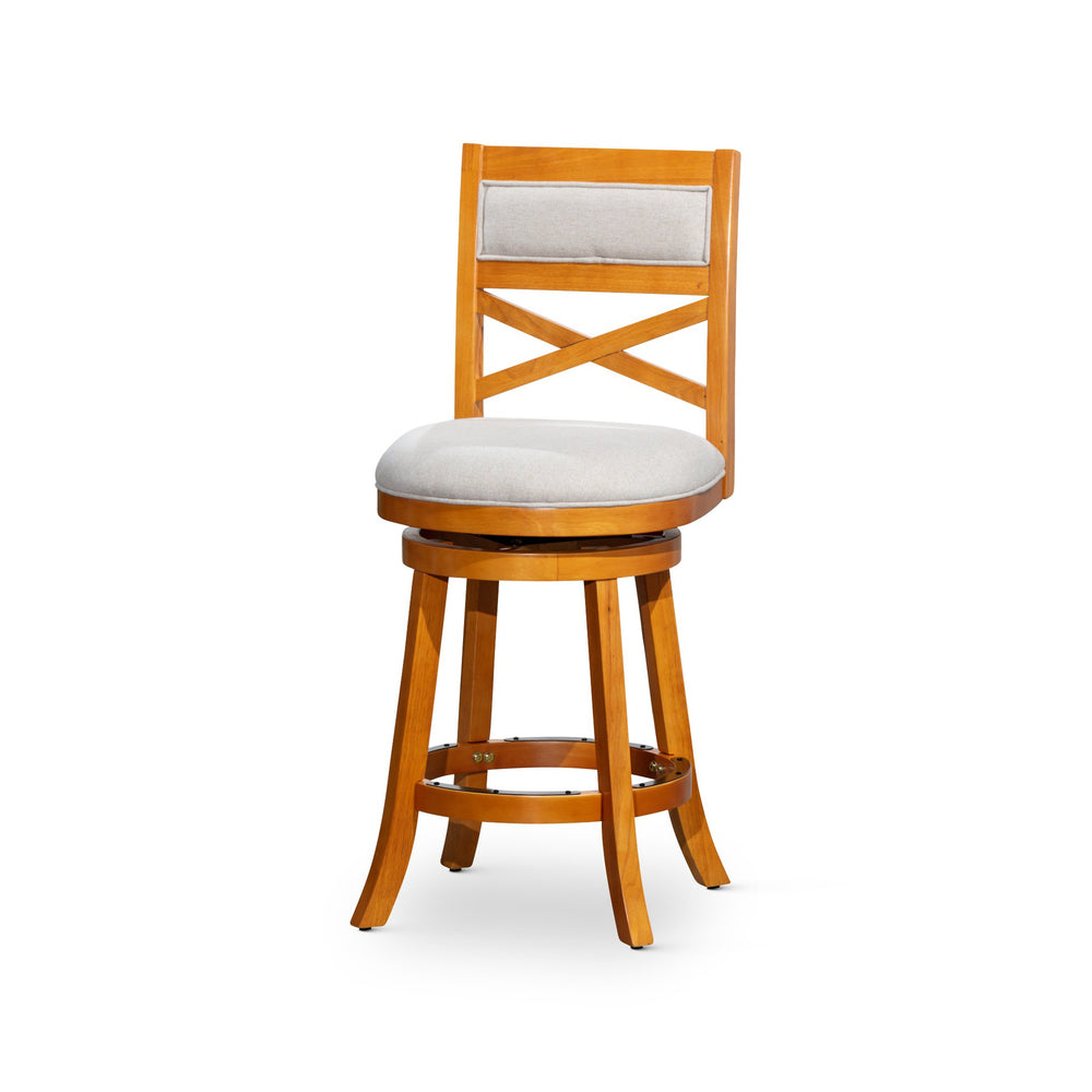 English Elm 30" Bar Height X-Back Swivel Stool - Classic Design, Beige Padded Seat, Durable Hardwood Frame B04660717