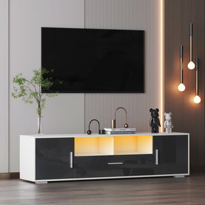 English Elm FashionTV LED TV Stand with 16 RGB Backlight, Remote, Sturdy E1 Particleboard Cabinet, White/Dark Gray W67936019