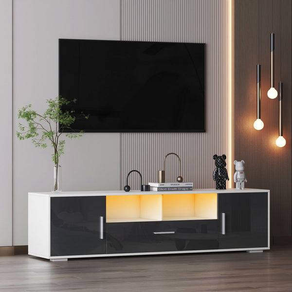 English Elm FashionTV LED TV Stand with 16 RGB Backlight, Remote, Sturdy E1 Particleboard Cabinet, White/Dark Gray W67936019