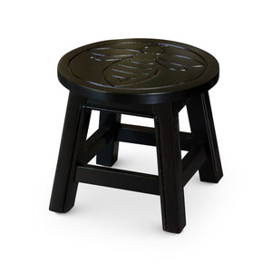 English Elm Carved Wooden Step Stool Queen Bee Espresso — Hand-Carved Hardwood Ottoman, Footrest, Kids Seat, Versatile Decor B04660635