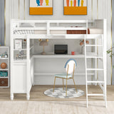 Hearth and Haven Young Full Size Loft Bed with Desk, Cabinet and Shelves, White LT011529AAK