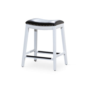 English Elm 24" Counter Stool Saddle Seat with Bonded Leather, Nailhead Trim, Metal Footplates & Solid Hardwood Frame White B04660613