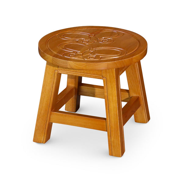 English Elm Carved Wooden Step Stool With Butterfly Design – Versatile, Handcrafted Hardwood For Any Room! B04660648