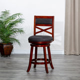 English Elm 30" Bar Height X-Back Swivel Stool, Stool, Cherry Finish, Charcoal Fabric Seat