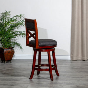 English Elm 30" Bar Height X-Back Swivel Stool - Cherry Finish, Charcoal Padded Seat, Perfect For Bars & Kitchens B04660711