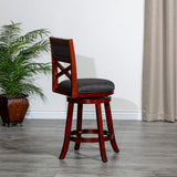 English Elm 24" Counter Height X-Back Swivel Stool, Cherry Finish, Charcoal Fabric Seat