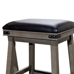 English Elm 30" Bar Stool Weathered Gray with Black Bonded Leather Seat — Solid Hardwood Frame, Durable Elegance B04660632