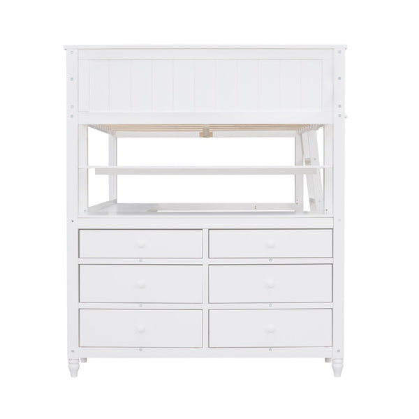 English Elm Full Size Pine Wood Loft Bed with Built-in Desk Shelves and Drawer Storage LT011529AAK