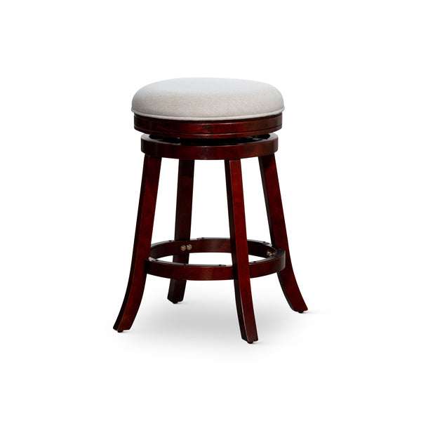 English Elm 24" Counter Swivel Stool Cherry Finish with Beige Padded Seat, Solid Hardwood Frame, 300 lb Capacity B04660662