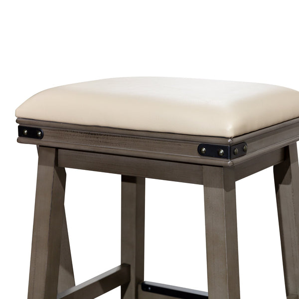English Elm 24" Counter Stool Weathered Gray with French Gray Bonded Leather Seat, Hardwood Frame & Metal Accents B04660631