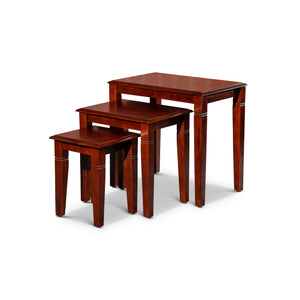 English Elm 3-Piece Nesting Table Set Cherry — Classic Hardwood Accent Tables, Carved Tapered Legs, Space-Saving Display B04660617