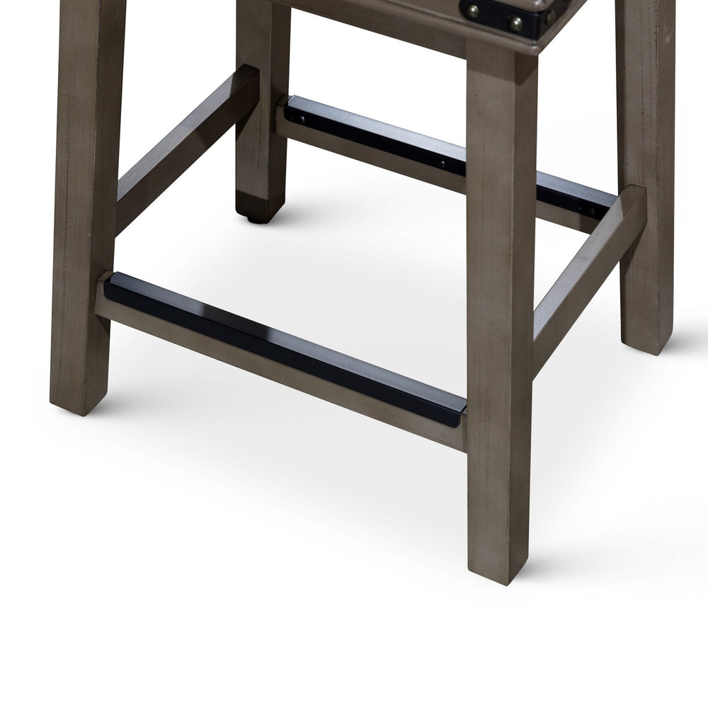English Elm 30" Bar Stool Weathered Gray with Black Bonded Leather Seat — Solid Hardwood Frame, Durable Elegance B04660632