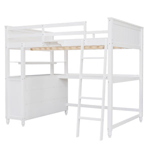 English Elm Full Size Pine Wood Loft Bed with Built-in Desk Shelves and Drawer Storage LT011529AAK