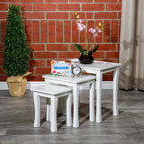 Contemporary White 3-Piece Nesting Table Set with Flared Legs, Solid Wood Construction | Small: 11.75 x 11.75 x 14.75, Medium: 17.25 x 13.5 x 18, Large: 23 x 15 x 21